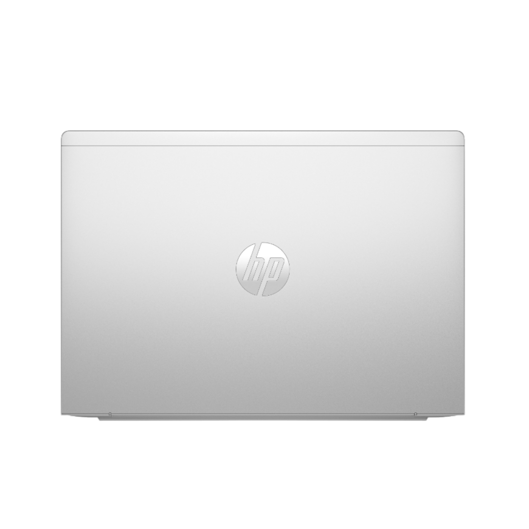 Silver HP laptop on a white background