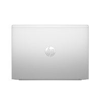 Silver HP laptop on a white background
