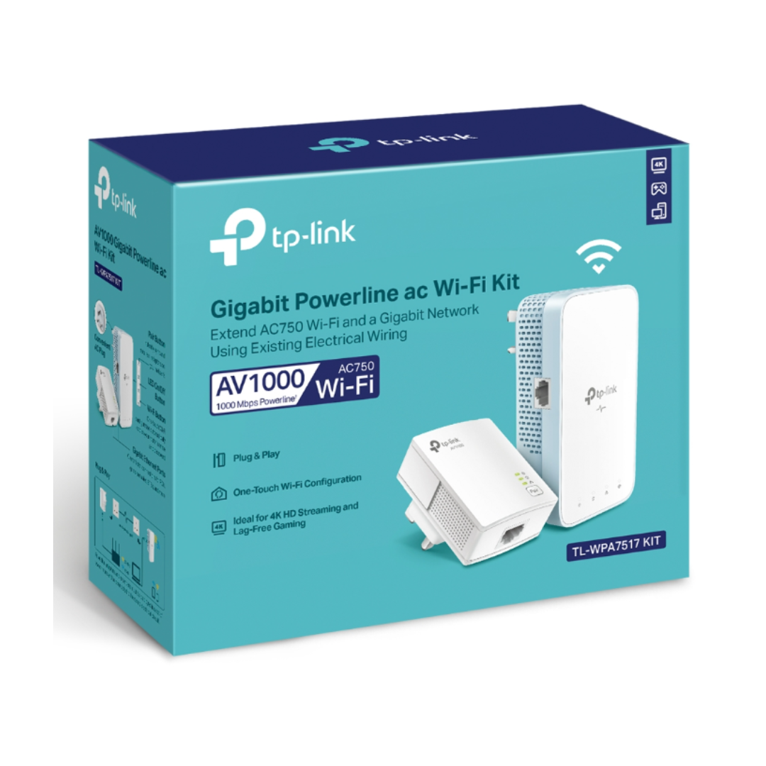tp-link Gigabit Powerline ac Wi-Fi Kit packaging on a white background
