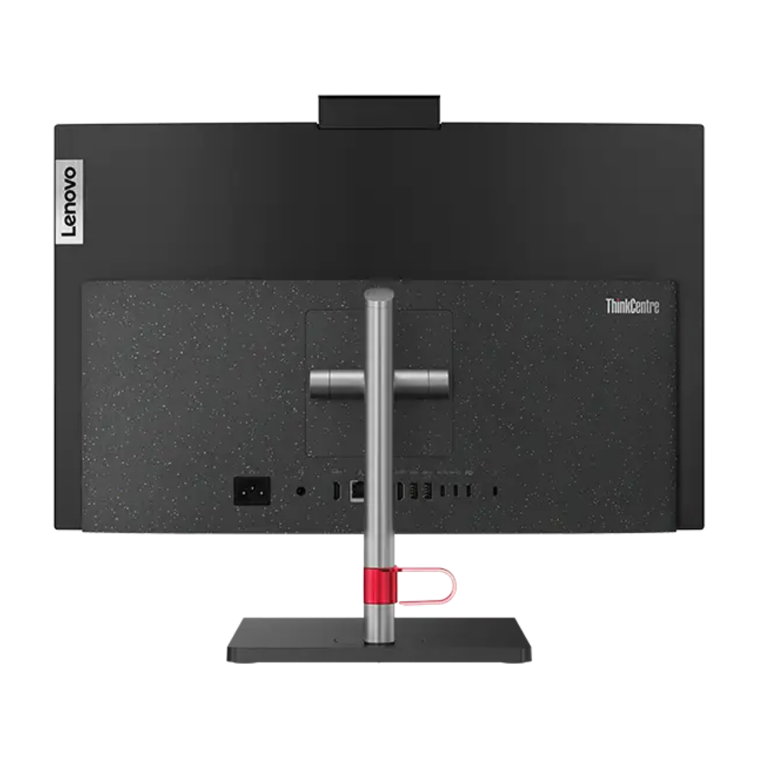 Back view of a Lenovo ThinkCentre monitor on a white background
