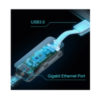 USB3.0 and Gigabit Ethernet Port connection on a circuit board with blue and white colors.