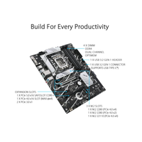 Computer motherboard with labeled features on a white background