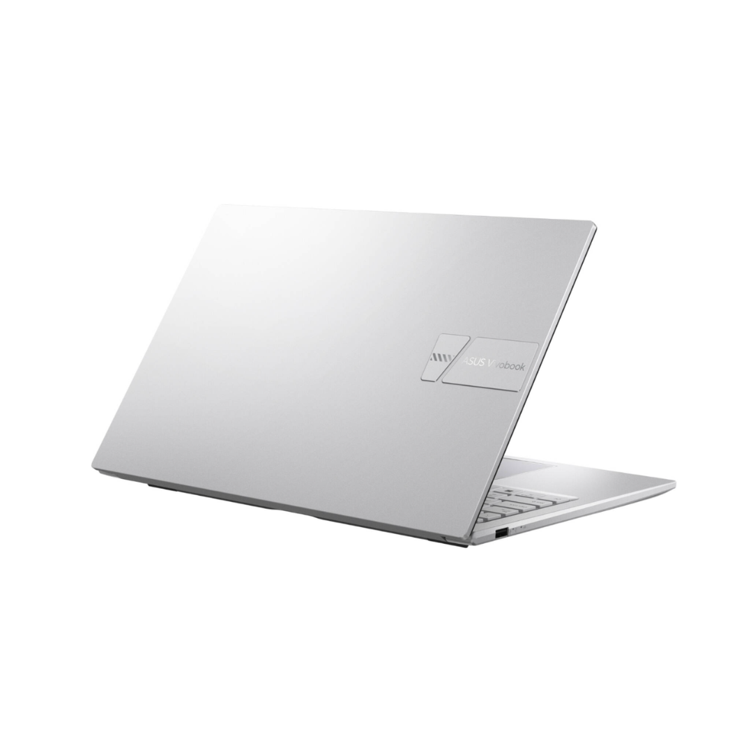 Silver laptop on a white background