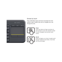 Logitech trackpad with usage instructions on a white background