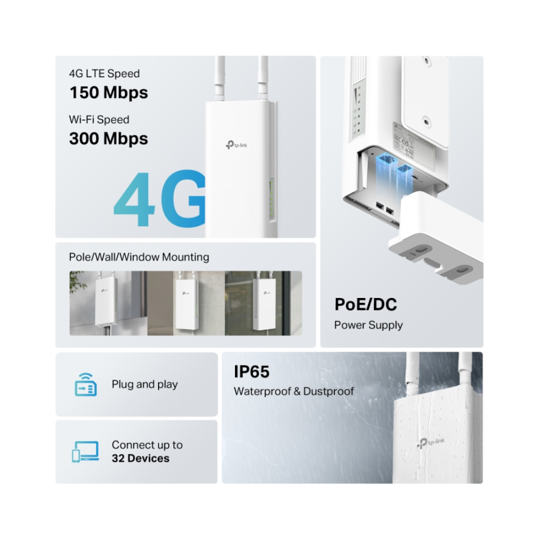 Tp-Link Wi-Fi Outdoor Router 4G 300 Mbps TL-MR100-Outdoor