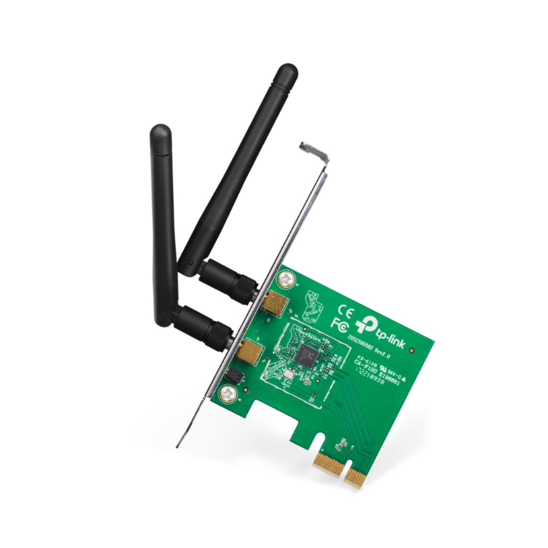 Green network adapter with antennas on a white background