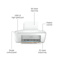 White printer with labeled features on a white background