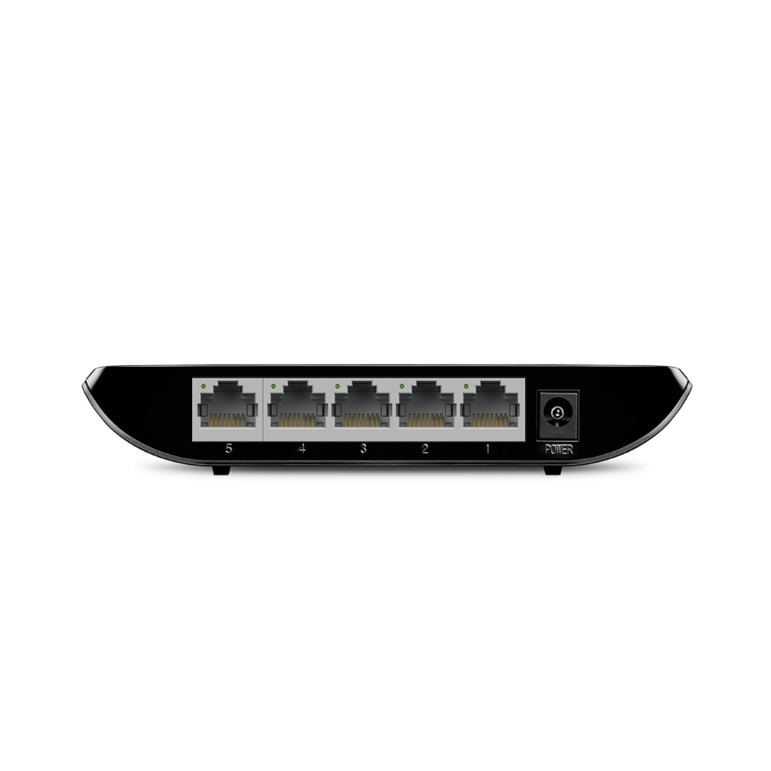 Black network switch with multiple Ethernet ports on a white background