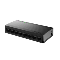 Black network switch with multiple ports on a white background