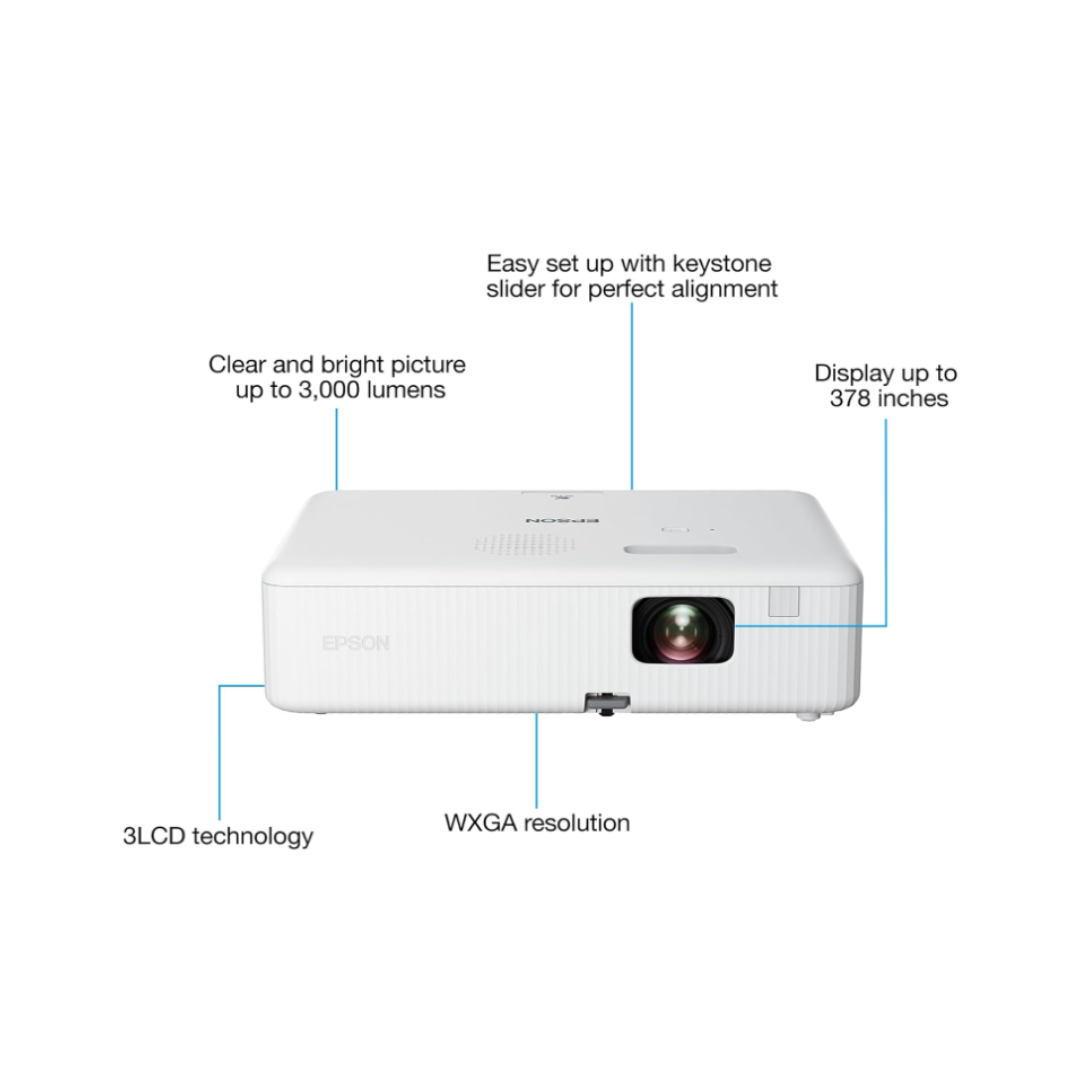 White projector with features highlighted on a white background
