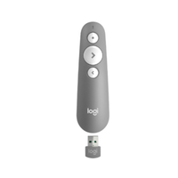 Gray Logitech presenter on a white background