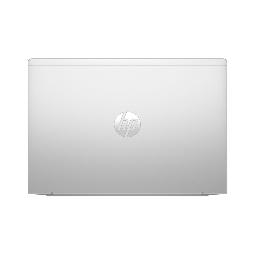 Silver HP laptop on a white background