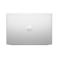 Silver HP laptop on a white background