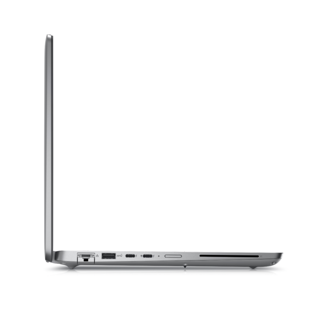 Side view of a silver laptop on a white background