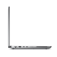 Side view of a silver laptop on a white background