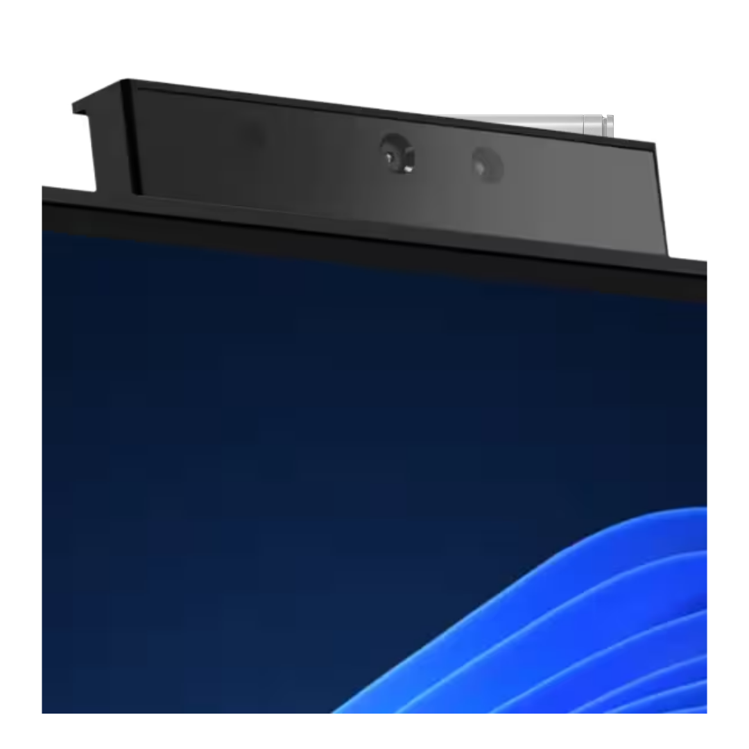 Electronic device with a blue screen on a white background