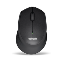 Black Logitech mouse on a white background