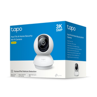 TP-Link Tapo home security camera with packaging on a white background