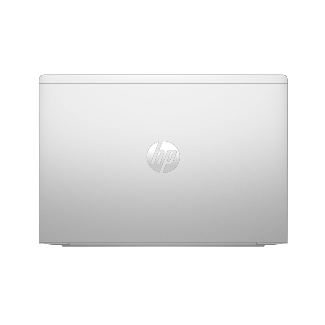 Silver HP laptop on a white background
