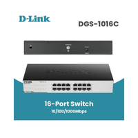 D-Link 16-port switch with front and back views on a white background