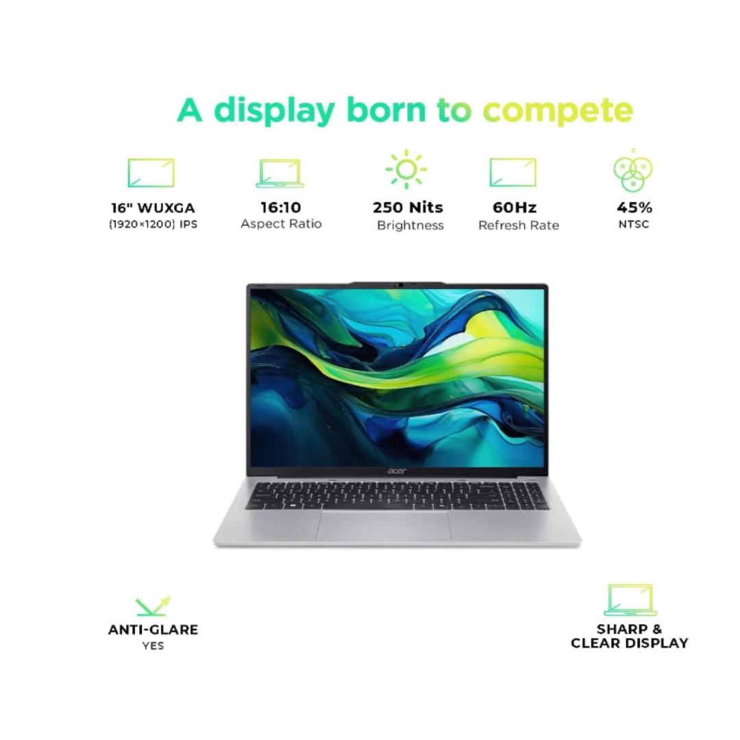 Laptop display with technical specifications on a white background