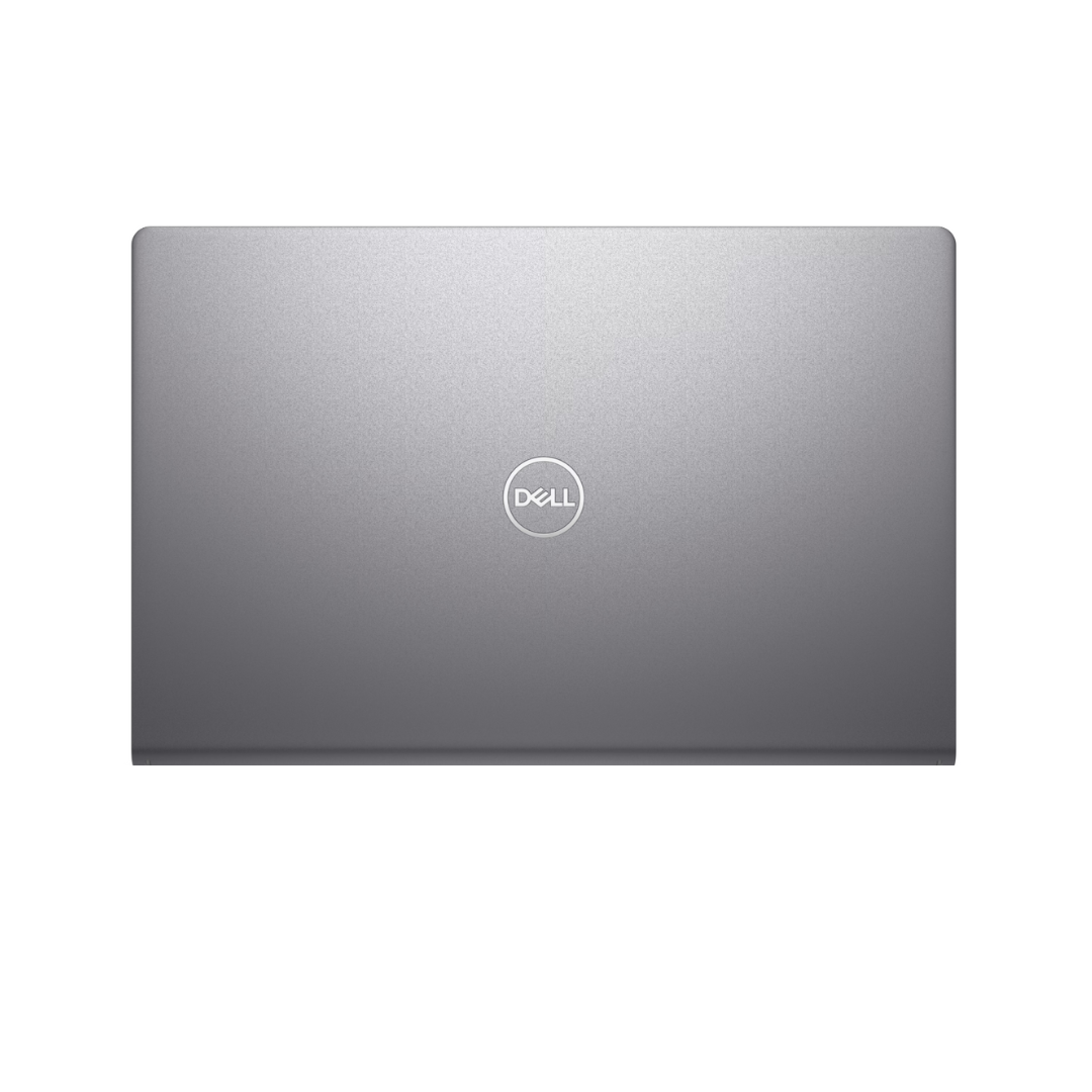Silver Dell laptop on a white background