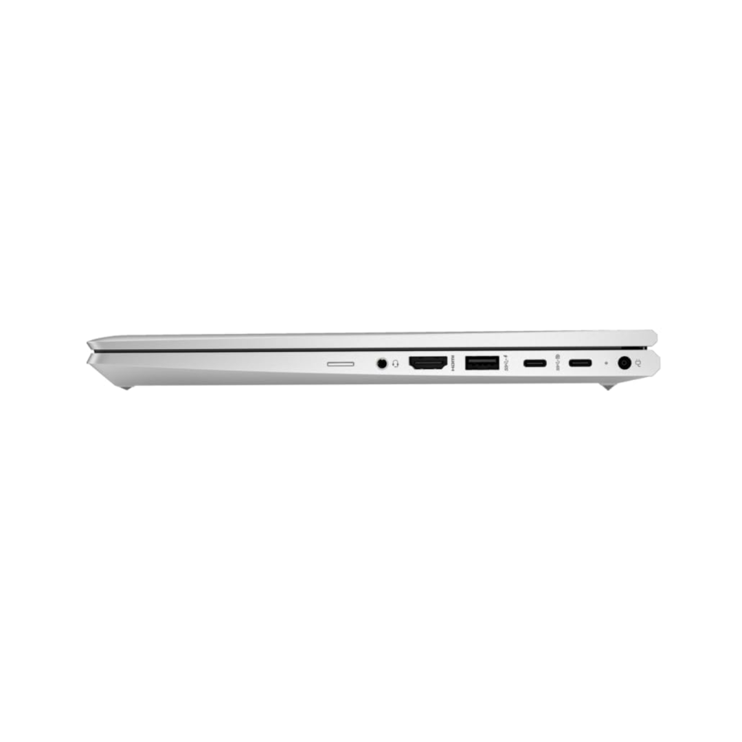 Side view of a silver laptop on a white background