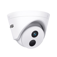 White security camera with a black lens on a white background