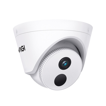White security camera with a black lens on a white background