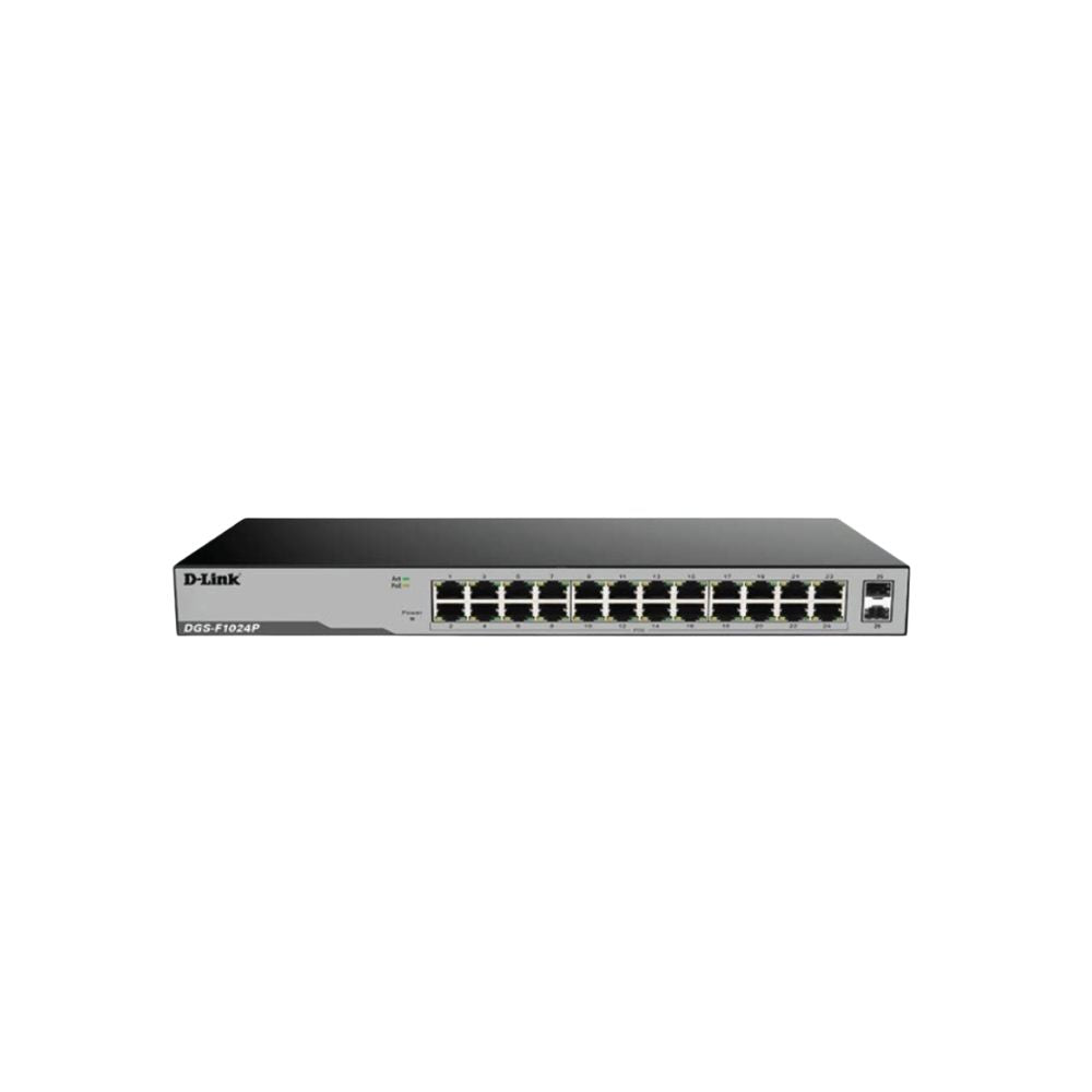 D-Link DGS-F1024P 24-Port Gigabit Unmanaged PoE Switch with 2 SFP Ports (250W)