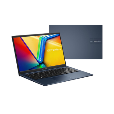 ASUS laptop with colorful display and closed lid on a white background