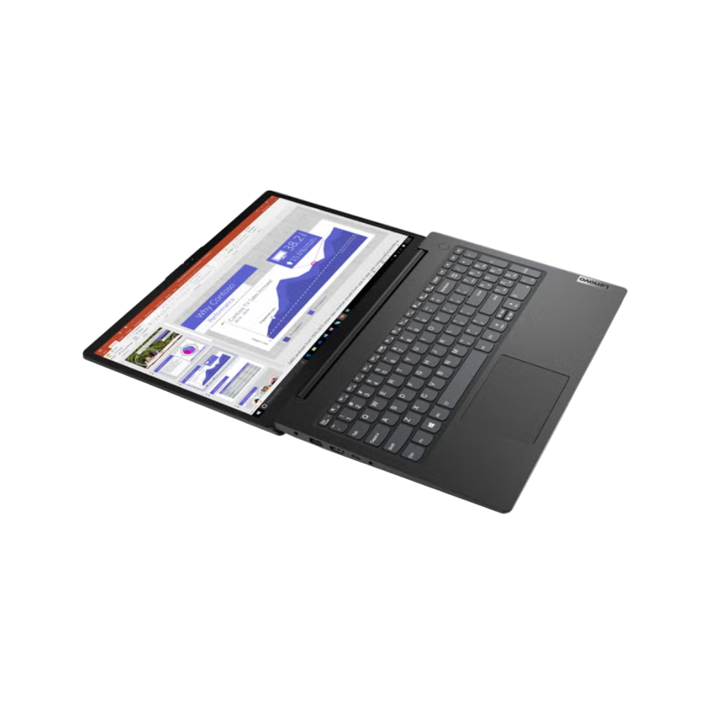 Open laptop displaying a graph on a white background with Intel logo.