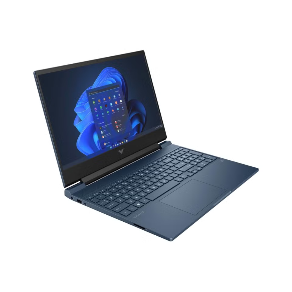 Open laptop with a blue screen on a white background