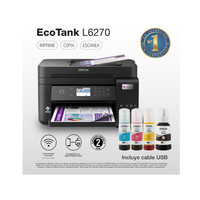 Epson EcoTank L6270 printer with ink bottles on a white background