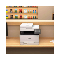 Canon printer on a desk with a store shelf in the background