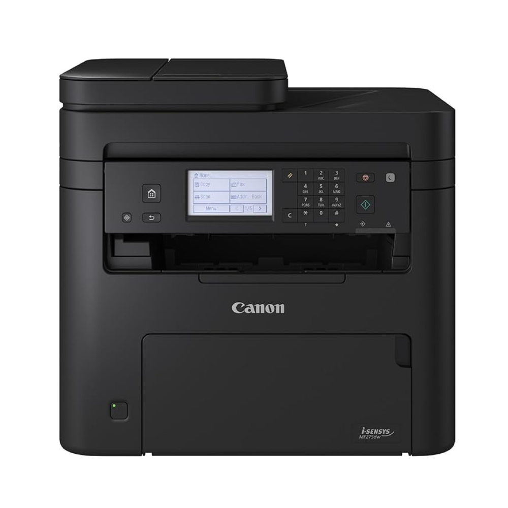 Black Canon printer on a white background