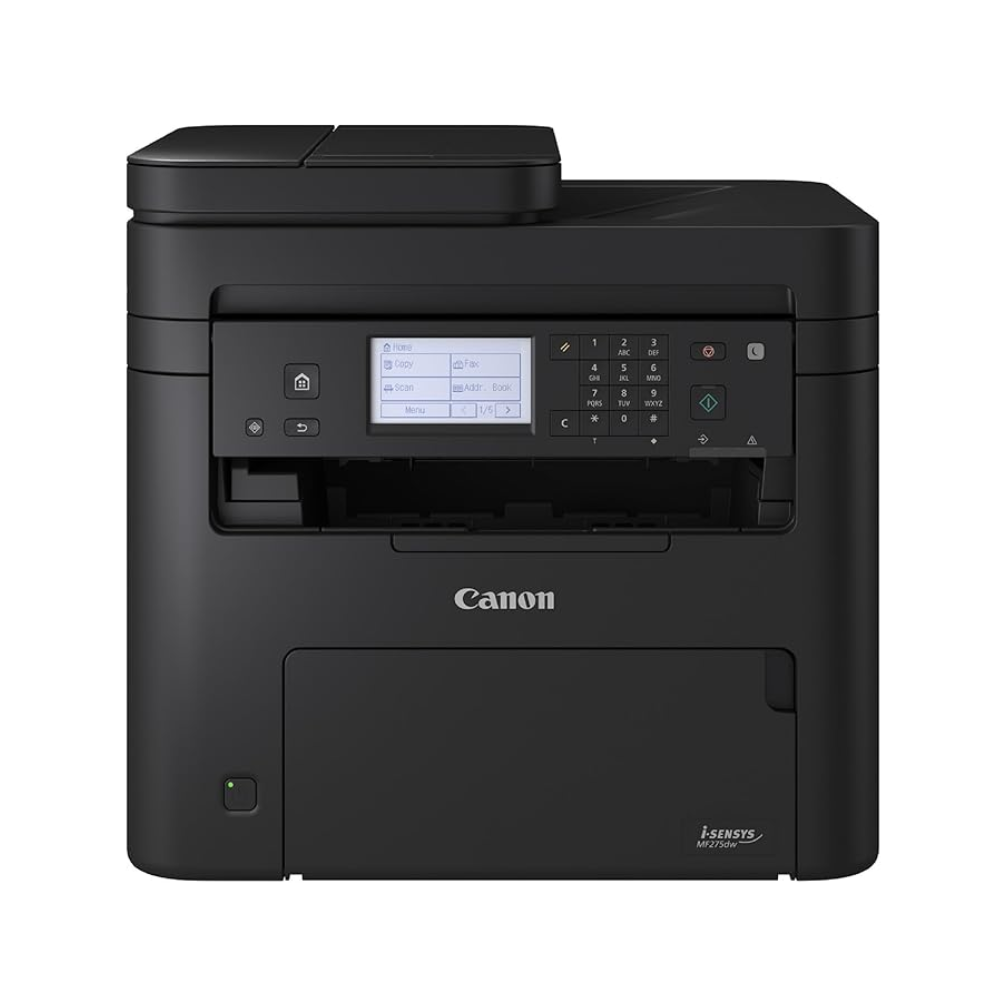 Black Canon printer on a white background