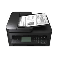 Black printer with paper output on a white background