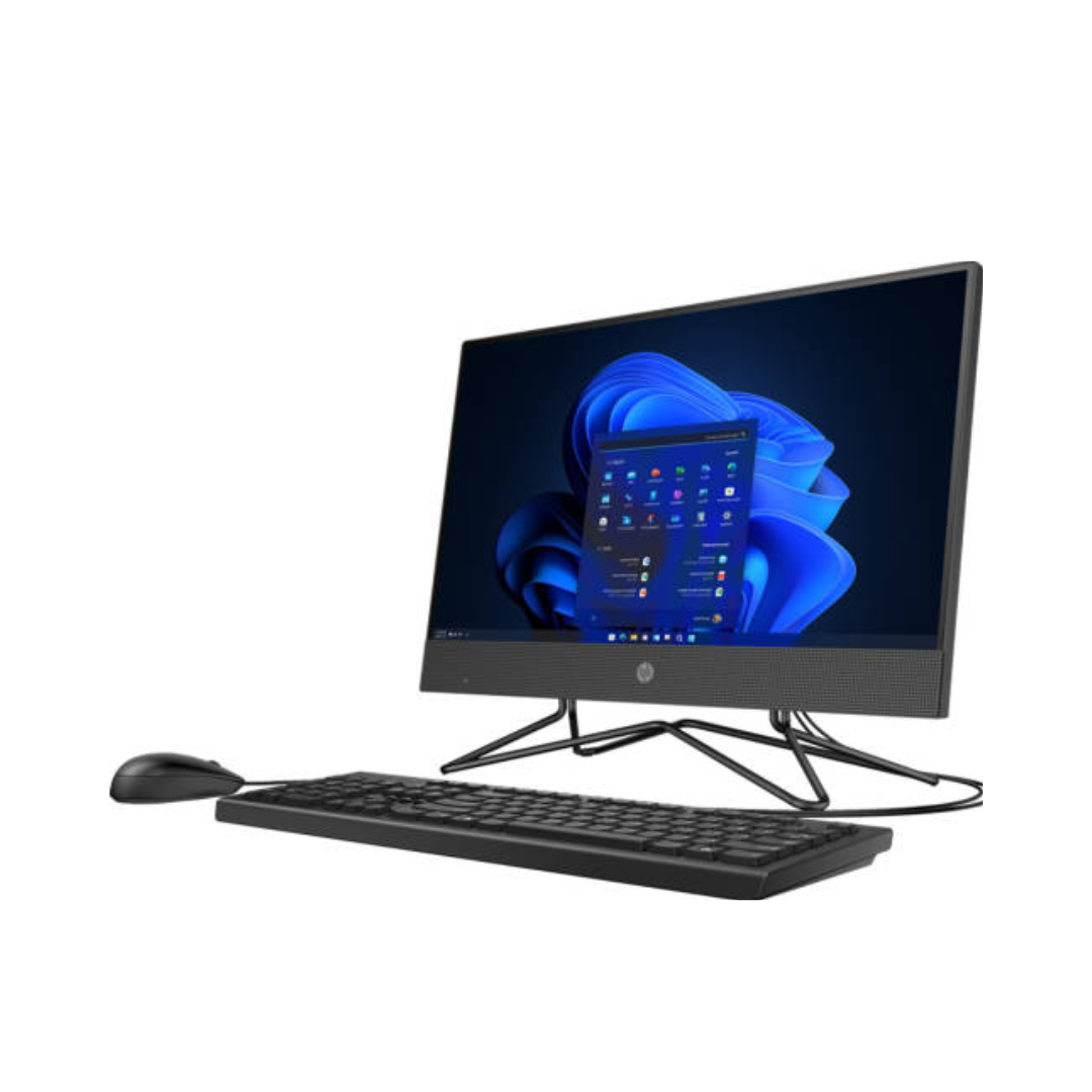 All-in-one computer with monitor, keyboard, and mouse on a white background