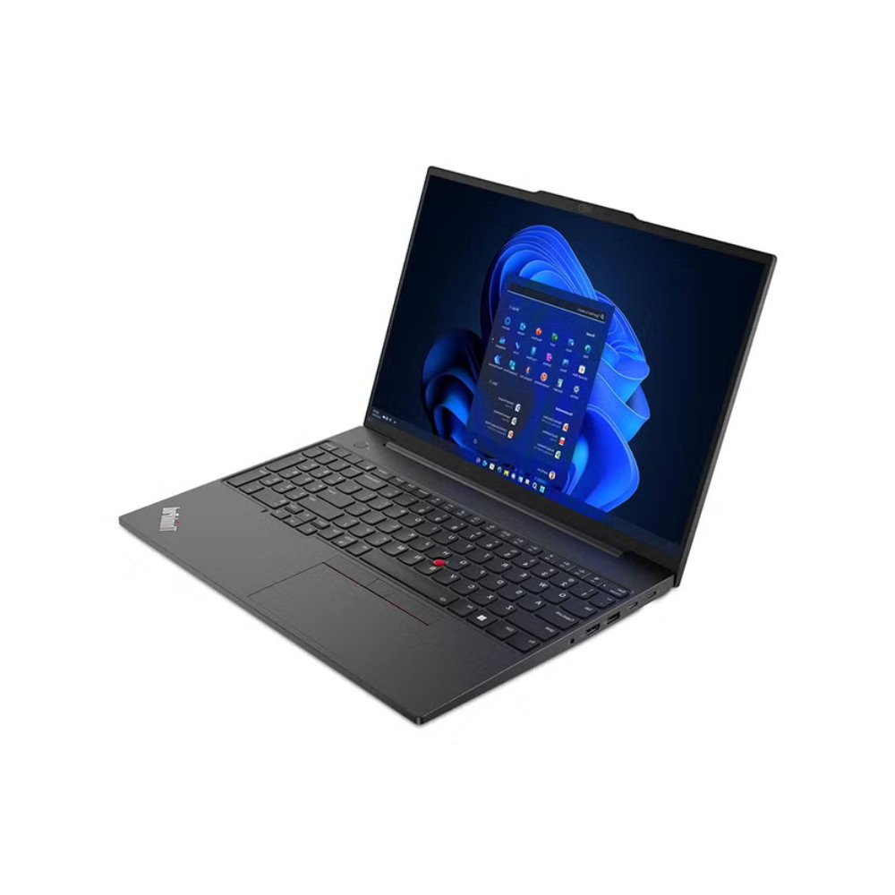 Laptop with a blue screen on a white background