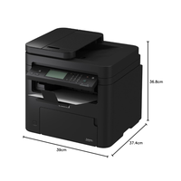 Black printer with dimensions labeled on a white background