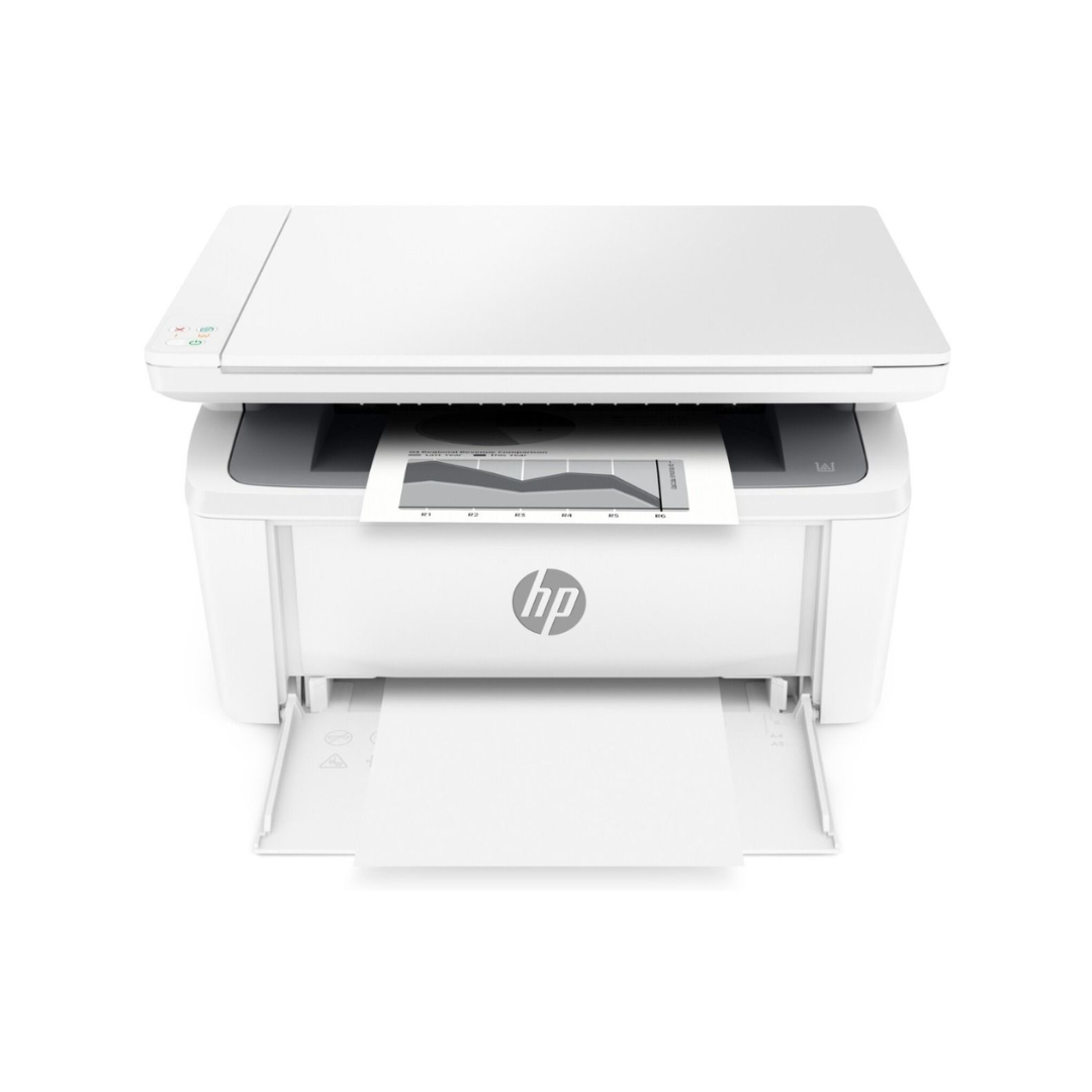 White HP printer on a white background