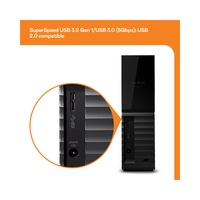 Black external hard drive with USB ports on a white background