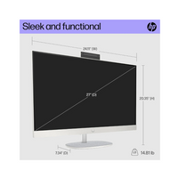 HP monitor with dimensions and weight displayed on a white background