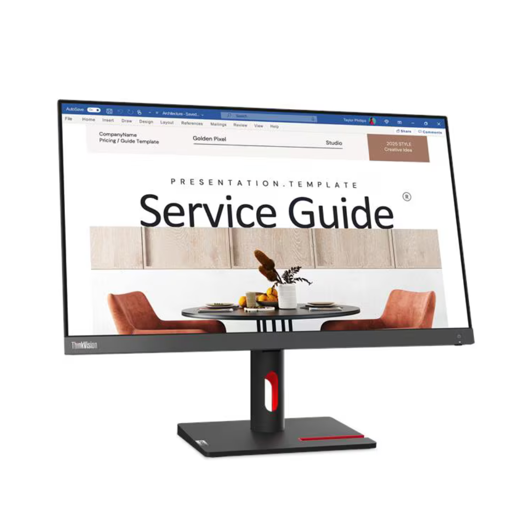 Monitor displaying a 'Service Guide' template on a white background