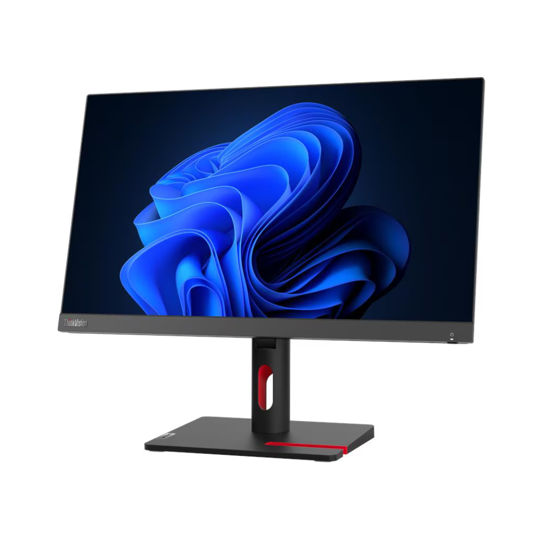Monitor with a blue abstract design on the screen against a white background