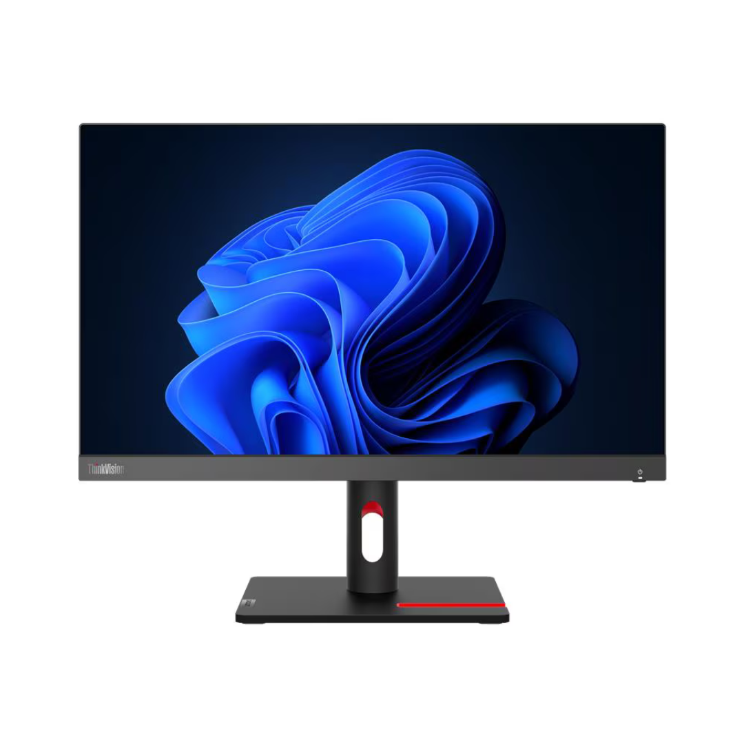 Monitor with a blue abstract design on the screen against a white background