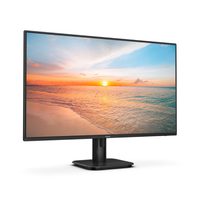 Monitor displaying a sunset over water on a white background