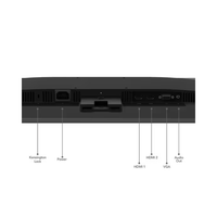 Back view of a electronic device with labeled ports on a white background