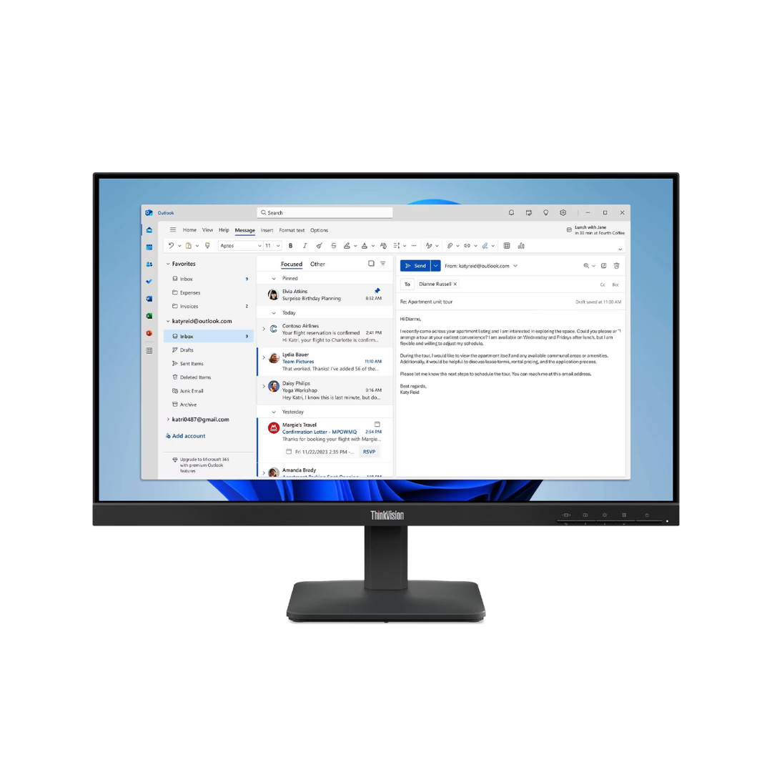 Computer monitor displaying an email client on a white background